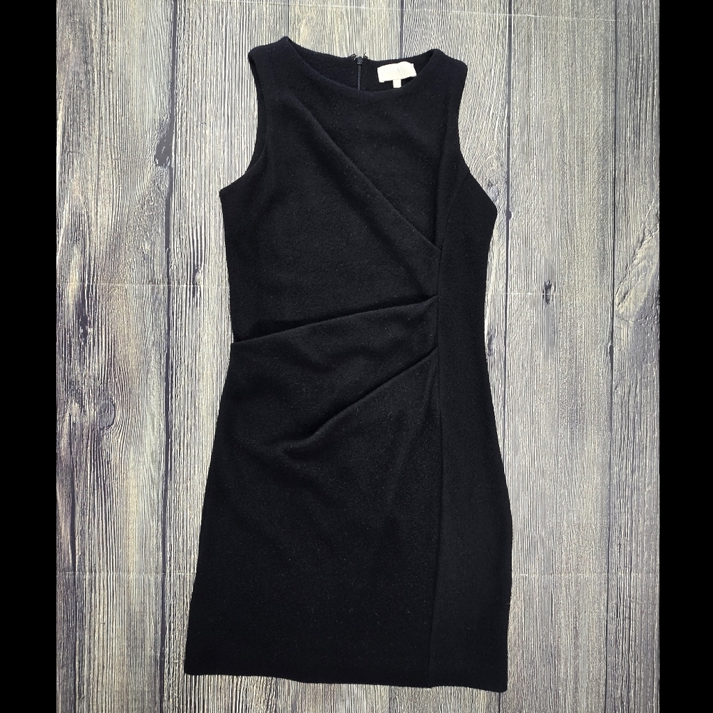 Maille Clu Black Wool Blend Ruched Side Mini Dress